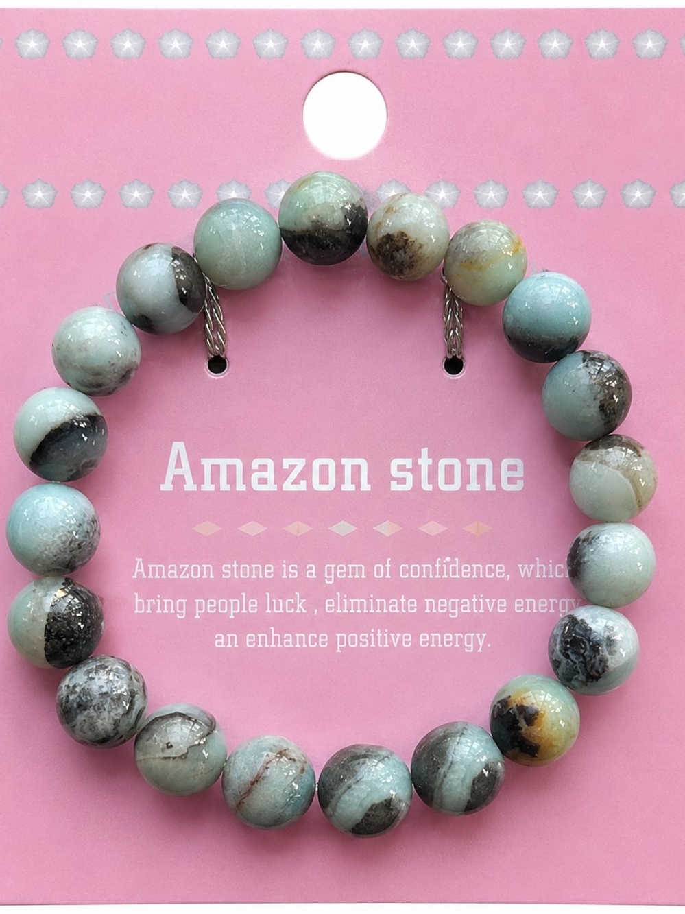 Amazon Stone Beaded Stretch Bracelet - Mint Green and Brown